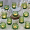 30pcs Assorted Ribbed Green Votive Candle Holders, Green Candle Holders for Wedding Centerpiece, Tea Light Candle Holder for Dinner Table Centerpiece, Home and Party Decorations