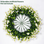 Artificial Faux Flowers for Outdoor 16 Bundles Boxwood Fake Morning Glory for Planter,UV Resistant Fake Flowers for Home Porch Patio Outside（White）