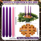 Mumufy 5 Pcs Advent Candle Holder Set Christmas Centerpiece Religious Decorations Snowflake Shape Wooden Advent Candlestick Holders with Purple Pink Taper Candles for Thanksgiving Christmas Nativity
