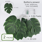 RECUTMS Monstera Leaf String Lights 2 Pack, 20LED Tropical Artificial Rattan Palm Green Leaves Wall Hanging Vine Greenery,Outdoor Indoor Hawaiian Luau Jungle Safari Beach Theme Party Summer Decoration