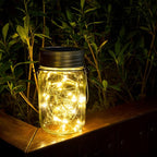GIGALUMI Hanging Mason Jar Solar Lights, 6 Pack 30 Led Hanging Solar Lanterns Outdoor Waterproof, Hangers and Jars Included, Outdoor Decor for Balcony, Garden, Patio, Yard, Wedding