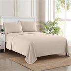 Split King Sheets - Breathable Luxury Sheets with Full Elastic & Secure Corner Straps Built In - 1800 Supreme Collection Extra Soft Deep Pocket Bedding Set, Sheet Set, Split King Size, Beige