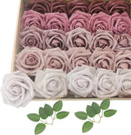 Artificial Fake Flowers 25pcs Roses, Shade of Light Purple Foam Rose Faux Flower for DIY Wedding Bouquet Bridal Shower Centerpieces Floral Arrangements Party Table Home Decorations