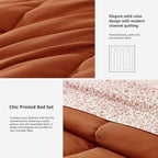 Monbix Full Comforter Set - 7 Pieces Burnt Orange Bed in a Bag Full Size Track Stitching Bedding Sets, All Seasons Down Alternative Comforter with Sheets,Pillowcases & Shams