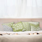 Ambesonne Geometric Throw Pillow Cushion Case Pack of 4, Home Phrase Minimal Zigzag Squama Dahlia Flower Petals Chevron Tribal, Modern Accent Double-Sided Digital Printing, 16", Green and White