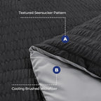 HYMOKEGE Black/Light Grey Full Size Comforter Sets Seersucker 7 Pieces, All Season Luxury Bed in a Bag for Bedroom, Bedding Set with Comforter, Sheets, Pillowcases & Shams