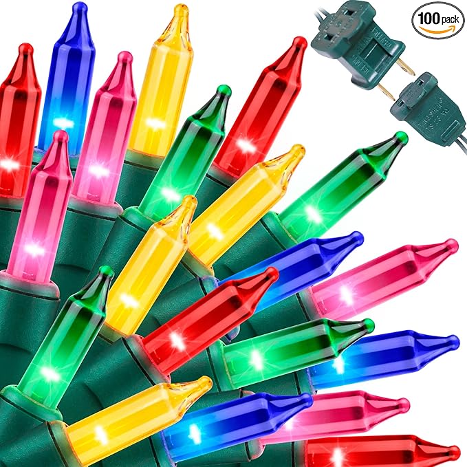 LAMPHOME Super-Bright Extendable Multi Christmas Lights Decoration 100Lights 19.6ft UL Certified Mini Bulb String Lights Set for Outdoor Christmas Tree Garden Holiday Party Patio Wedding Garland Decor