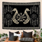 OSUNBD Nordic Vikings Tapestry, Large 10670 inches Soft Flannel, Vegvsir Symbol Twins Dragons Celtic Rune Scandinavian Aesthetic Mythology Tapestry Wall Hanging for Bedroom Living Room Decor