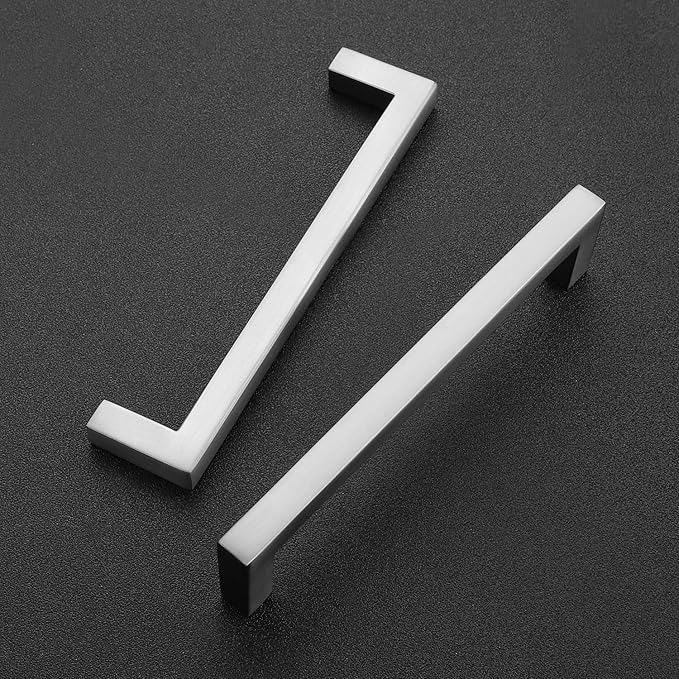 Ravinte 10 Pack Solid Kitchen Cabinet Handles Brushed Nickel Cabinet Pulls Slim Drawer Pulls with 5 Inch Hole Center Square Bar Kitchen Cabinet Hardware