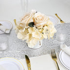 Flower Table Centerpieces - Set of 6 Floral Arrangement Artificial Wedding Hydrangeas Floral Arrangement with Rustic Metal Vase for Bridal Tea Party Event Decorations - Champagne