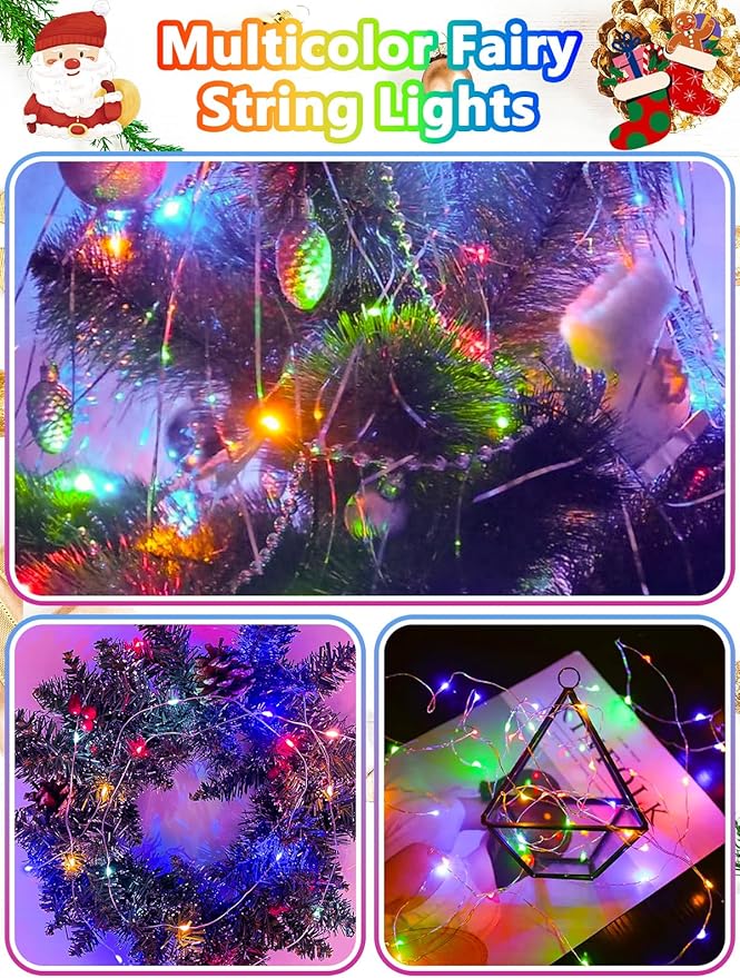 4 Pack 100 LED Fairy Lights Battery Operated with Remote, 33FT Waterproof Twinkle Lights with Timer & 8 Modes, Fairy String Light Outdoor Indoor for Bedroom Classroom DIY Christmas Decor (Multicolor)