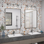 28x36 Bronze Framed Mirror, Brushed Bronze Metal Bathroom Vanity Mirror for Wall, Modern Rectangle Mirror, Rounded Corner, Anti-Rust, Tempered Shatterproof (Horizontal/Vertical)
