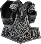 Ebros Gift Viking Ram Skull Thor Hammer Mjolnir with Runes Knotwork Decorative Jewelry Box Figurine Norse God of Thunder Scandinavian Mythology Collectible Trinket Stash Boxes