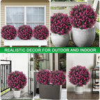 Artificial Pink Eucalyptus Topiary Ball Trees, 2 Set of 16'' UV Resistant Fake Evergreen Shrubs Bushes Plants with Ground Spike, Fake Plants for Outdoor Indoor Front Porch Garden