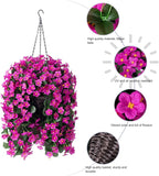 Artificial Faux Silk Hanging Flowers Plants Baskets for Outdoor Outside Spring Summer Decoration, Fake UV Resistant Look Real Fuchsia Orchid Trailing Vines for Porch Patio Home
