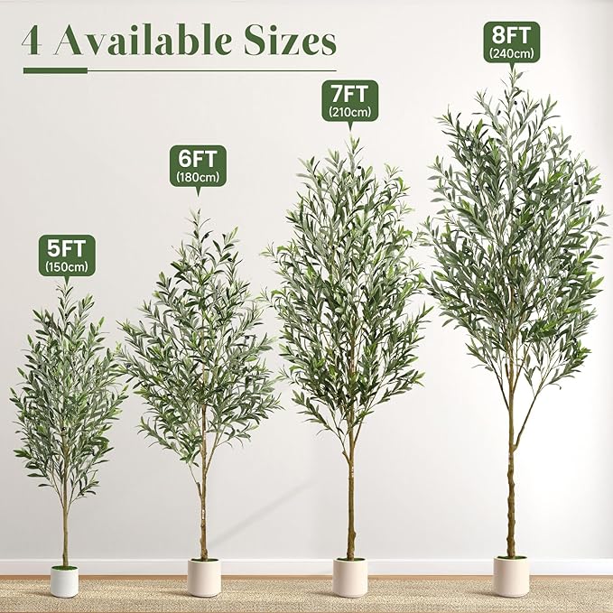 Alupssuc 7FT Artificial Olive Trees, Faux Silk Plant with Lively Artificial Trunk and Lifelike Fruits, Indoor Fake Potted Tree with White Planter for Modern Home Office Living Room Decor