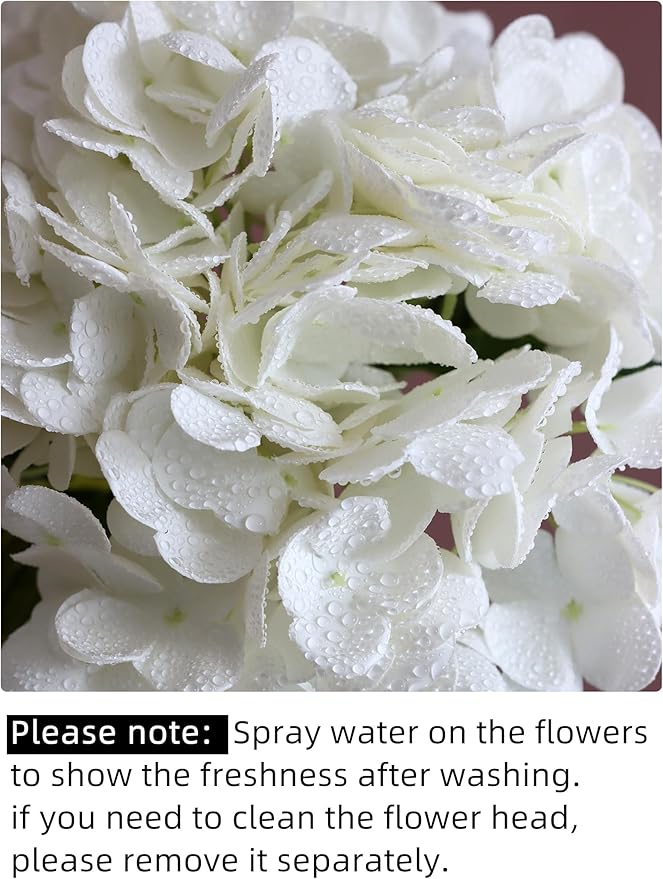 4pcs 21" Faux White Hydrangeas Artificial Flowers, Real Touch Silk Hydrangea Flowers with Stems for Bridal Wedding Bouquet Party Home Decor