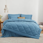Love's cabin Queen Comforter Set Misty Blue, 7 Pieces Queen Bed in a Bag, All Season Bedding Sets with 1 Comforter, 1 Flat Sheet, 1 Fitted Sheet, 2 Pillowcase and 2 Pillow Sham