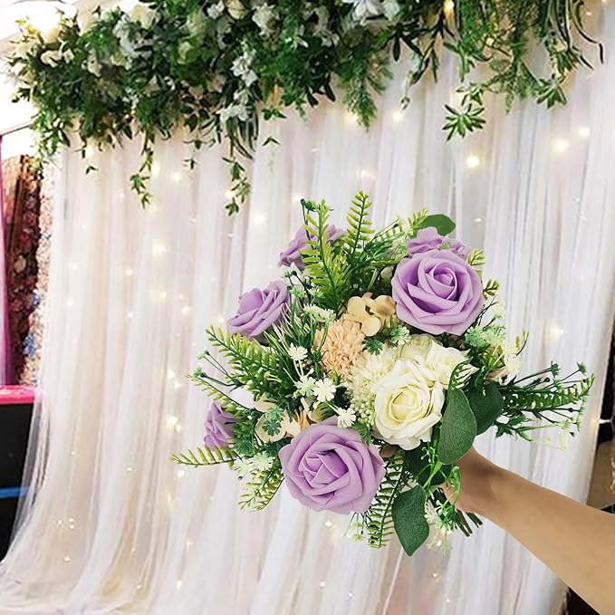 Artificial Rose Flowers 25pcs, Purple Foam Fake Rose Faux Flower for Wedding Bouquets Bridal Shower Centerpieces Floral Arrangements Home Decorations Party Backdrops Table