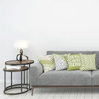Ambesonne Geometric Throw Pillow Cushion Case Pack of 4, Home Phrase Minimal Zigzag Squama Dahlia Flower Petals Chevron Tribal, Modern Accent Double-Sided Digital Printing, 16", Green and White