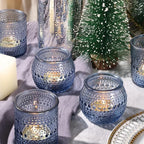 40 Pcs Assorted Blue Votive Candle Holders Bulk- Tea Light Candle Holder Glass for Wedding Bridal Shower Table Decor, Blue Candle Holders for Fall, Thanksgiving, Vintage Wedding Table Decor