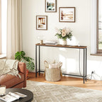 HOOBRO 2 Pack 5.9" Narrow Console Sofa Table with Power Outlets, 47.2" Long Behind Couch Table with Charging Station, Skinny Sofa Table for Living Room, Foyer, Rustic Brown BF15XGP201G1