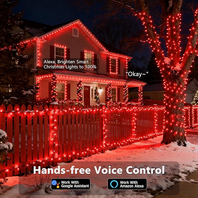 Brizled Smart Christmas Lights, 66FT 200 LED Color Changing Christmas Tree Lights App & Voice Control, Dimmable Red & Green WiFi Xmas String Light Music Sync for Indoor Outdoor Xmas Tree Wedding Party