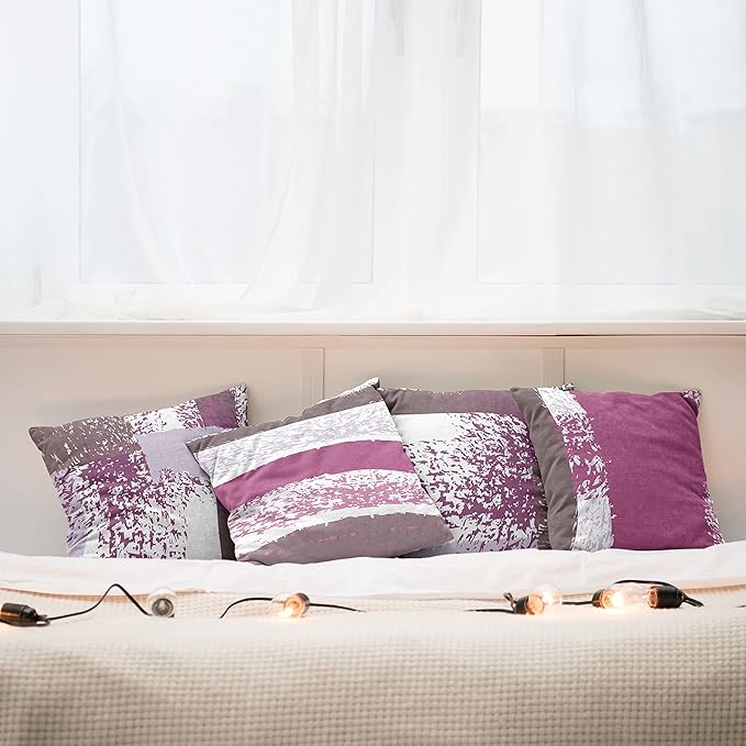 Ambesonne Grunge Throw Pillow Cushion Case Pack of 4, Abstract Design Simplistic Minimal Stripes Brushstrokes Contemporary, Modern Accent Double-Sided Digital Printing, 18", Grey Pink and Dark Mauve