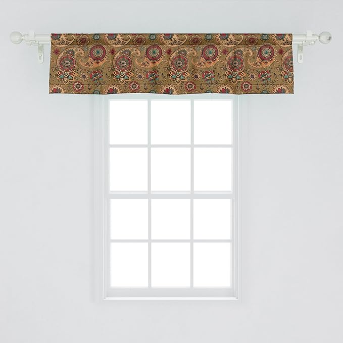 Ambesonne Paisley Window Valance, Vintage Inspired Multicolored Leaf Flower Motif in Earth Tones Print, Curtain Valance for Kitchen Bedroom Decor with Rod Pocket, 42" x 12", Army Green