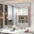 50x40 Silver Brushed Nickel Bathroom Mirror for Wall, Rounded Rectangle Silver Framed Bathroom Vanity Mirror, Anti-Rust, Shatterproof, Hangs Horizontally or Vertically