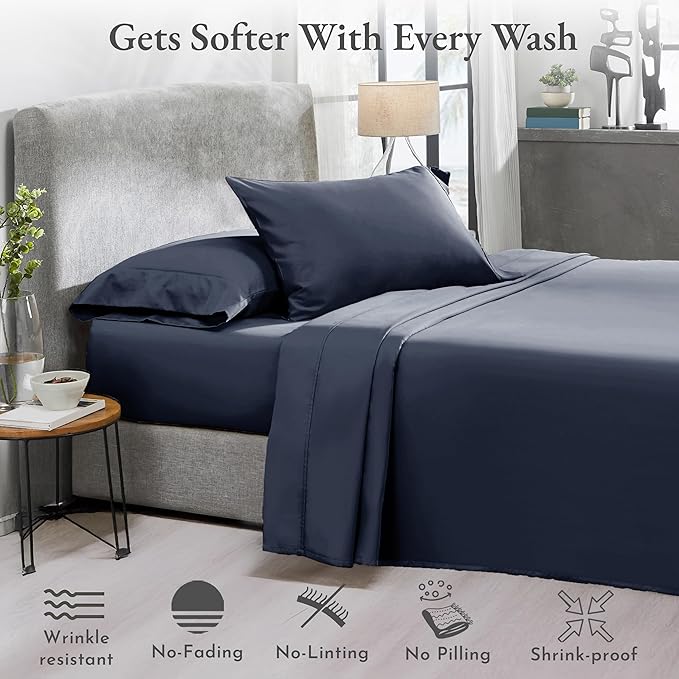 California Design Den 2-Pack Twin Sheets Set - 400 Thread Count 100% Cotton Sateen - Extra Soft, Breathable & Cooling Sheets, Wrinkle Resistant, 2 Sets of Deep Pocket Bed Sheets - Indigo Dusty Blue