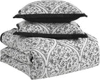 King Size Comforter Set - Soft & Breathable 7-Piece Bedding Collection - 1 Comforter, 2 Pillow Shams, 1 Bed Skirt & 3 Decorative Accent Pillows - Premium Quality, King, Black/White Damask