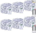6 Pack 60LED Christmas Battery Operated Fairy Lights with Remote, 8 Modes String Lights with Timer, Dimmable, Memory Function, Waterproof Twinkle Lights for Outdoor Indoor Christmas Decor(Cool White)