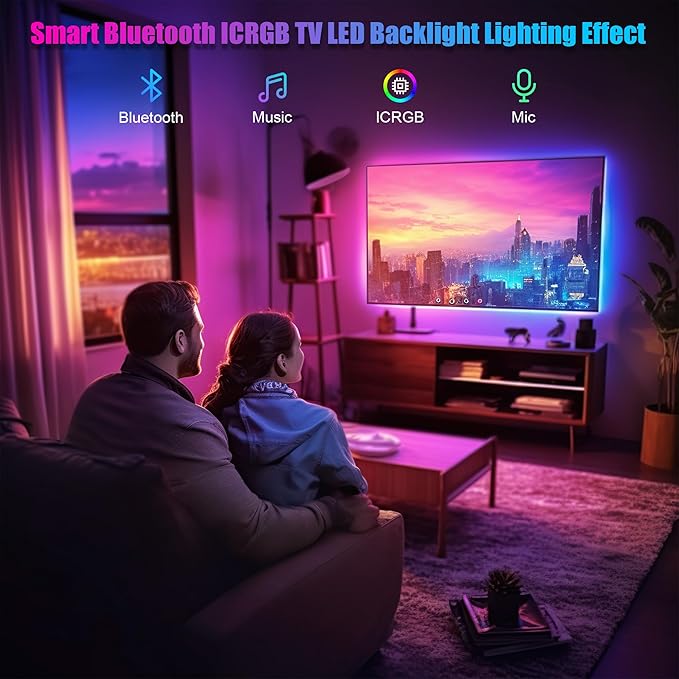 PANGTON VILLA LED Lights for TV 70-85 Inch, 18FT ICRGB TV LED Backlight Kit Work with APP & Remote Control, Music Sync TV LED Lights, TV Lights Behind, USB Powered, Rainbow