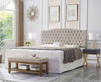 24KF Upholstered Tufted Button Linen Fabric Headboard,Comfortable Fashional Headboard King/CA King Size,Linen