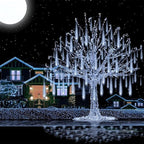Aukora Christmas String Lights Outdoor, LED Meteor Shower Light 11.8 inch 8 Tubes 192leds, Icicle Snow Falling Lights for Xmas Tree Wedding Party Holiday Garden Thanksgiving Decoration (White)