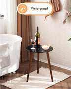 Apicizon Brown Side Table for Bedroom, End Table Bedside Table Nightstand Coffee Table with Brown Wood Legs for Living Room, 16.5 x 20.5 Inches, Black & Brown