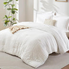 CozyLux California King Comforter Set with Sheets 7 Pieces, White Seersucker Bed in a Bag Cal King Luxury Soft Bedding Sets with Down Alternative Comforter, Sheets, Pillowcases & Shams for All Season