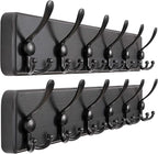 Dseap Coat Rack Wall Mounted - 24" Long 6 Tri Hooks, Heavy Duty Wooden Wall Coat Hanger Coat Hook for Clothes Hat Jacket Clothing, Black, Pack of 2
