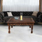 Rectangular Wooden Coffee Table Cutwork Jali Carving, Farmhouse Coffee Table, Rustic Center Table, Mid Century, Rustic and Modern Style Living Room Furniture - 36x24x18 Inch Burnt