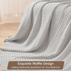 PHF 100% Cotton Waffle Weave Blanket King Size for Bed, Soft Lightweight & Breathable, All-Season Comfort, Luxury Aesthetic Woven Bedding for Home Decor, 108"x90", Light Grey