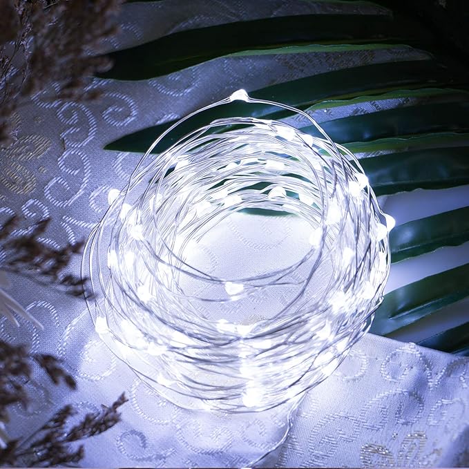 Fairy Lights Plug in, 99Feet 300LEDs Pure White String Lights, Waterproof Flexible Silver Wire Starry Lights for Bedroom Dorm Wedding Garland Wreath Wall Mason Jar Indoor Outdoor Christmas Tree