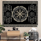 OSUNBD Nordic Vikings Tapestry Large 108x90inches Soft Flannel Vegvsir Symbol Amulet Celtic Rune Scandinavian Aesthetic Mythology Tapestry Wall Hanging for Bedroom Living Room Decor