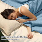 PHF 100% Cotton Waffle Weave Blanket Twin Size for Bed,Snag Proof Lightweight Breathable Moisture-Wicking Throw for Couch,Great for Layering in Cold Weather,Machine Washable,Home Decor Gift-Dusty Blue