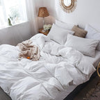MooMee Bedding Duvet Cover Set 100% Washed Cotton Linen Like Textured Breathable Durable Soft Comfy (Solid Off White, Super King 108"x98")