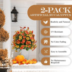 Artificial Topiary Bushes for Outdoors with Spike, Boxwood Ball Fake Shrubs UV Resistant Faux Plants for Indoor Outdoor Fall Thanksgiving Halloween Decor (Orange Green)