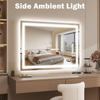 38"x28" Inch Large Lighted Vanity Mirror, 3-Color Lighting & Dimmable Modes, LED Makeup Mirror for Bathroom/Dressing Room (Wall/Tabletop Mount, White)
