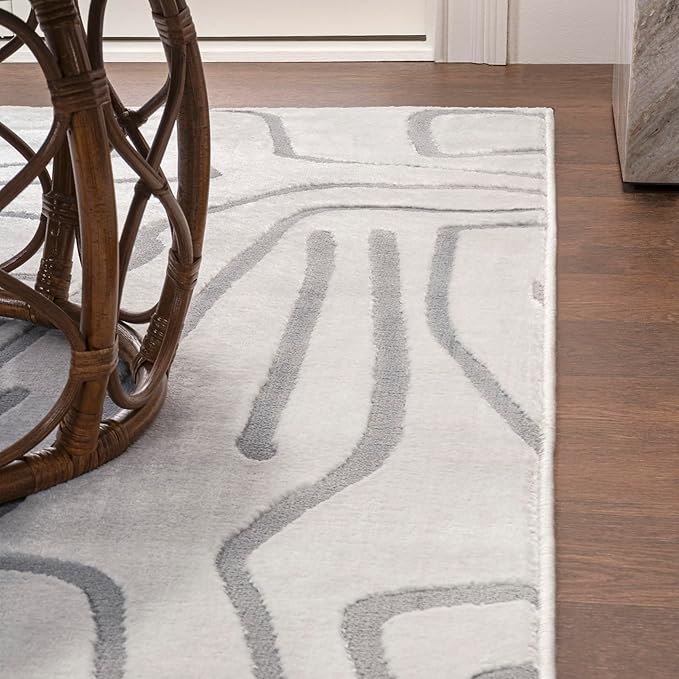 JONATHAN Y Graphic Lines High-Low Indoor Area Rug 5X8 White/Light Gray, Alcina Modern Scandinavian for Living Room, Bedroom, Kitchen, Easy-Cleaning, High Traffic, Pet-Friendly, Non-Shedding SND102C-5
