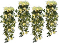 RECUTMS Artificial Rose Vine Plants Hanging 4Pieces 3.3Ft,Fake Light up Vines with 30 LED Lights Decor for Home, Office,Room, Door, Garden,Porch, Wedding Decoration (White)