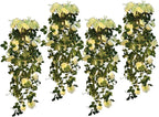 RECUTMS Artificial Rose Vine Plants Hanging 4Pieces 3.3Ft,Fake Light up Vines with 30 LED Lights Decor for Home, Office,Room, Door, Garden,Porch, Wedding Decoration (White)